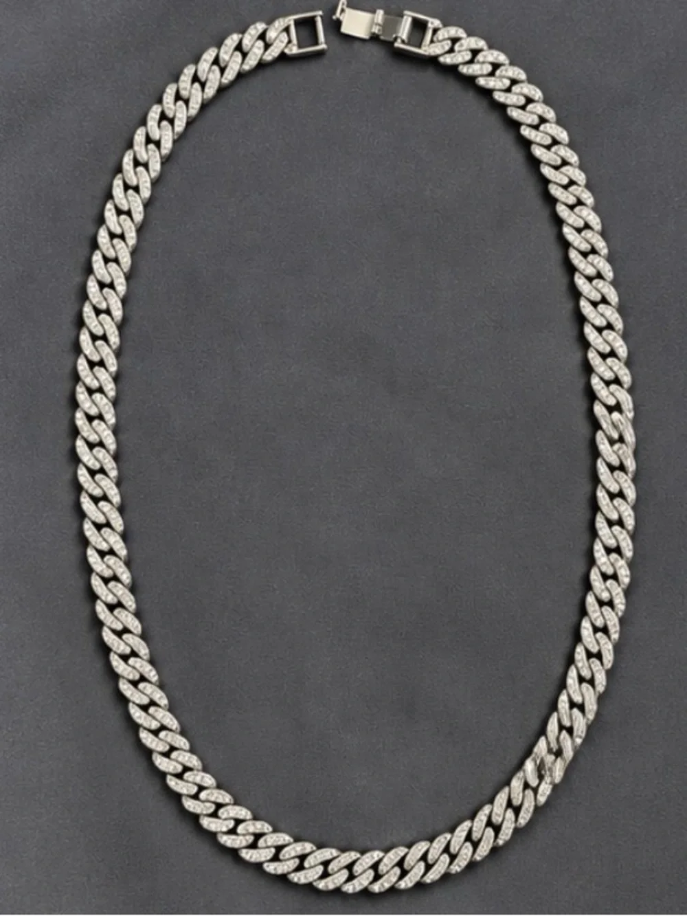 8–9mm Iced Out Cuban Link Chain 18” Silver Plated CZ Men’s Necklace